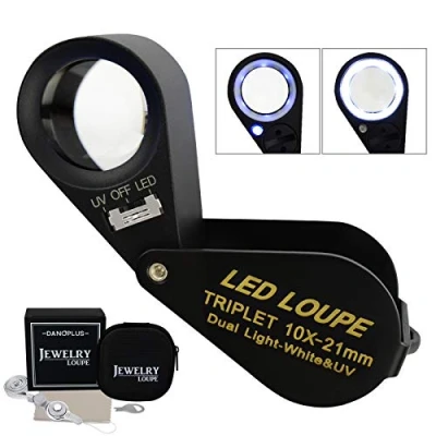 Imagen de 10x Lupa Joyería LED UV Ligero 21mm Acromático Trillizo Lente Óptico Vaso Bolsillo Joya Aumentador Herramienta Joyero, Sello Filatelista, Acuñar Numismático