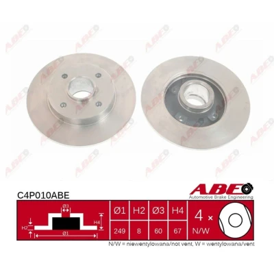 Imagen de ABE Disco de freno PEUGEOT: 207 Hatchback, 307 208 I CITROËN: C4 Coupé, Picasso 1 Eje trasero 9mm 4 macizo