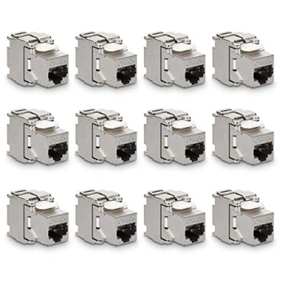 Imagen de kwmobile 12x Módulo Keystone Cat 6A Sistema de Bloqueo rápido Carcasa metálica 10Gbit/s Montaje sin Herramientas al Panel conexión Modular