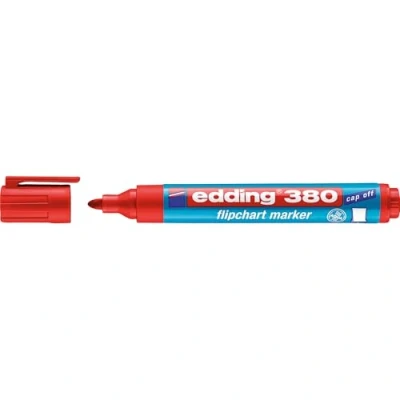 Imagen de edding 380 marcador para flipcharts rojo 10 rotuladores punta redonda de 1,5 3 mm rotulador escribir, dibujar y marcar sobre papel recargable, no traspasa, mancha, impermeable