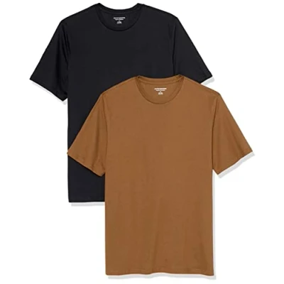 Imagen de Amazon Essentials Camiseta de manga corta, cuello redondo y corte recto Hombre, Pack 2, Marrón/Negro, XXL
