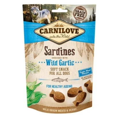 Imagen de Carnilove Soft Snack Sardinas con Ajo Paquete Triple 3 x 200 g Suave para Perros apoyar la Salud de Piel y el Pelaje Sin Cereales ni Patatas