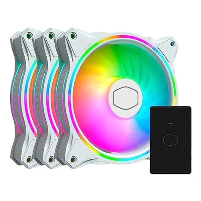 Imagen de Cooler Master MasterFan 3en1 MF120 Halo Edición Blanca ARGB: Ventilador de Caja y Refrigerador, Doble Anillo Iluminación ARGB, Aspa Híbrida, Sensor Protección, Amortiguador Vibración, con Controlador