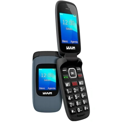 Imagen de WUUM Clap Teléfono Móvil de Tapa con Doble Pantalla Teclas y Números Grandes 2 Memorias Directas botón SOS Bluetooth Gran Batería 800mAh USB C Titanium