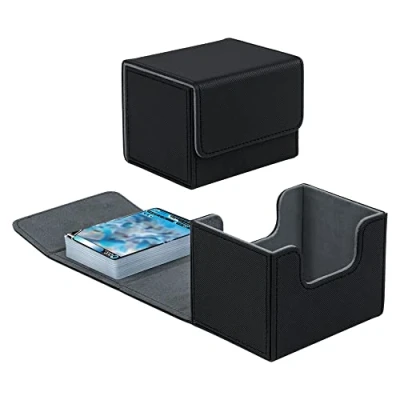 Imagen de Tolesum Caja de Cartas para MTG, Card Deck Box 100+ Cartas, Magnetic Flip con Cuero PU Magic Commander TCG (Horizontal Negro