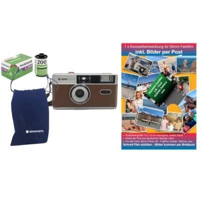 Imagen de AgfaPhoto Cámara de Fotos analógica 35 mm, Color marrón + película imágenes en batería Desarrollo Completo
