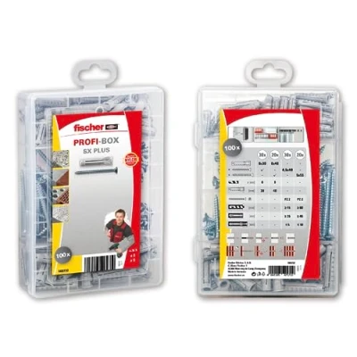 Imagen de fischer 568732 Tacos pared para diferentes usos, maletín Profi box SX Plus 6 8 fijar lámparas, cuadros, aires acondicionados, (100 unidades)