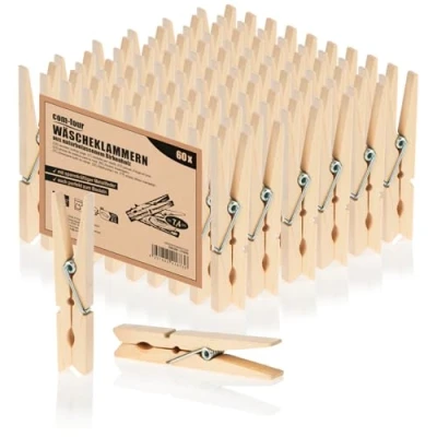 Imagen de com four® 60x Pinzas de Madera sostenibles Hechas Abedul sin Tratar para Colgar Ropa y Manualidades (060 Piezas Abedul)