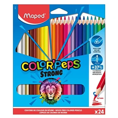 Imagen de Maped Pinturas de Madera Lápices Strong Colores Pack 24 Minas Ultra Resistentes Agarre Ergonómico Fáciles Afilar
