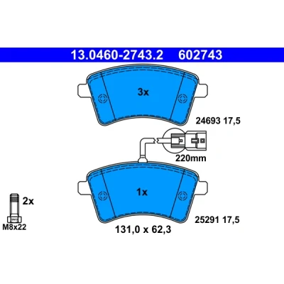 Imagen de ATE 13.0460 2743.2 Juego de pastillas freno con contacto aviso desgaste incorporado tornillos pinza