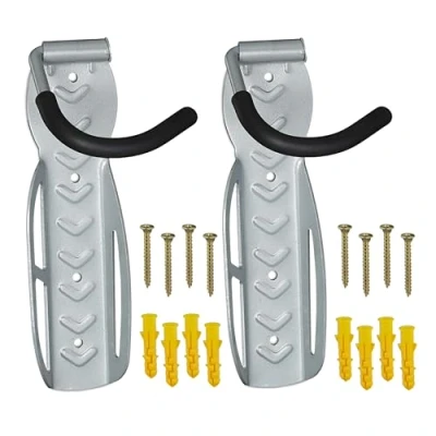 Imagen de Relaxdays Pack 2 Bicicletas de Pared, Colgadores Bici hasta 25kg, Vertical, Soportes Taller o Garaje, Plateado, Acero, 26 x 11 14 cm
