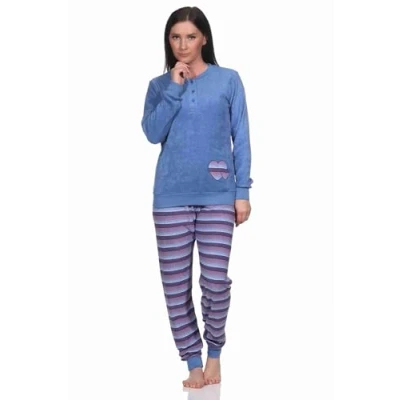 Imagen de Normann Bonito pijama de rizo para mujer con puños y diseño corazón, también en tallas grandes, azul, 42 44