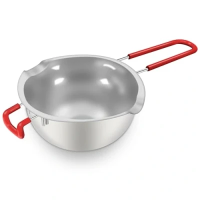 Imagen de Aslanka Olla de Derretir Acero Inoxidable, Cazo Baño María Cuenco fusión con asa Parte Inferior Plana Crisol Chocolate Bol para fundir o Mantequilla