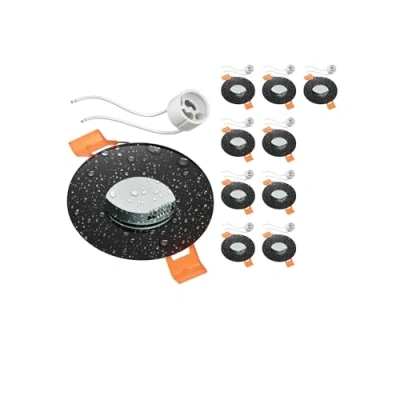 Imagen de ledscom.de 10 piezas Marco empotrable en techo ERID, antihumedad, baño, IP44, redondo, negro mate (GU10/MR16/GU5.3/50mm) incl. casquillo GU10