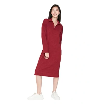 Imagen de Trendyol Midi Shirt Regular Dress Vestido, Granate, S para Mujer
