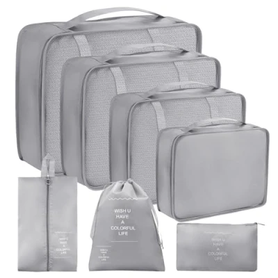 Imagen de 7 Piezas Organizadores para Maletas, Organizador de Equipaje Multifunción, Packing Cubes Bolsas Ropa Viaje, Organizadoras Impermeable, Cosméticos, Interior, Bolsa Zapatos(Gris)