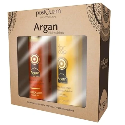 Imagen de Pack de Champú y Mascarilla Argán PostQuam Kit Belleza, Hidratación Nutrición Intensiva con Aceite Keratina para Cabellos Secos Dañados