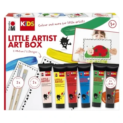 Imagen de Marabu KiDS Little Artist Art Box, caja para colorear y hacer manualidades niños a partir de 3 años, incluye 6 pinturas infantiles 36 ml, pinceles tablero colorear, 0305000000114