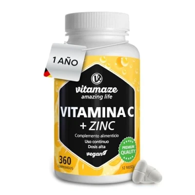 Imagen de Vitamina C 1000 mg, Zinc y Bioflavonoides 360 Comprimidos para 1 Año Sistema Inmunológico Antioxidante Pura Vegana de Calidad Alemana. Vitamaze