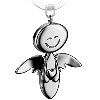 Imagen de FABACH Llavero Con forma de ángel la guarda corazón Colgante metal en plata, oro, rosa, negro, bronce Amuleto suerte para coche cuidado conducir, 1 X Silber (Glänzend) (Plateado) FB_SMILE_H_SIG