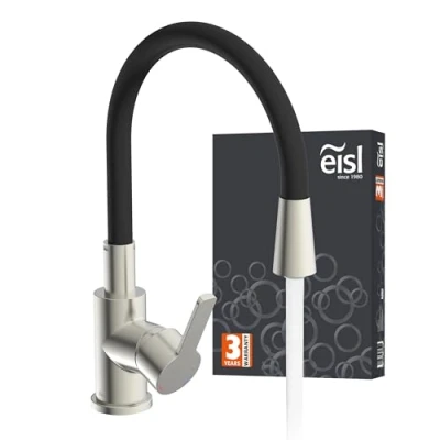 Imagen de EISL NI186FLNIB FLEXO Grifo monomando para fregadero (caño flexible, función de ahorro agua, energía, aspecto acero inoxidable), color negro
