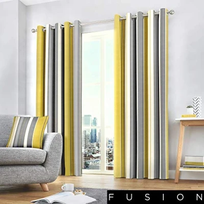 Imagen de Fusion Cojín de Rayas Whitworth, 100% algodón, Forro: 52% poliéster y 48% algodón., Ocre, Curtains: 66&quot; Width x 54&quot; Drop (168 137cm)