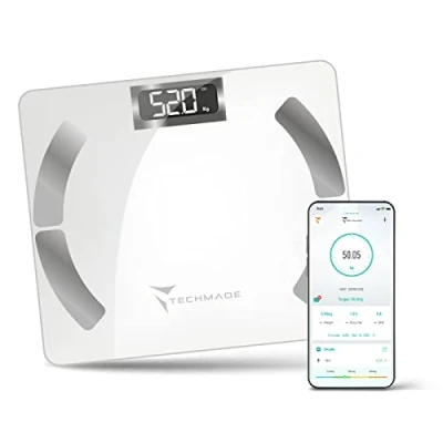 Imagen de Báscula digital para medir la masa grasa, magra y el metabolismo basal, iOS Android, color blanco