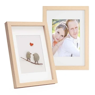 Imagen de PHOTOLINI 3D Marcos de Fotos A4 21x30 cm para Rellenar, Natural, 2 Piezas Marco con Profundidad Objetos hasta 1,5 cm, Madera MDF paspartú y Cristal Manualidades como Regalo