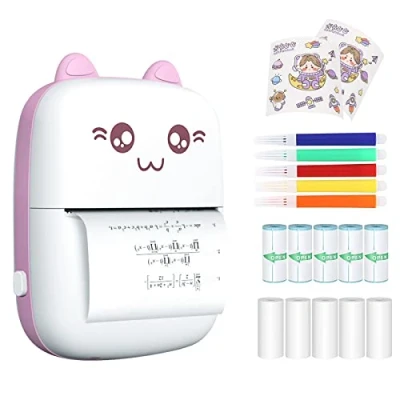 Imagen de PNGOS Impresora Portátil, Mini Bluetooth Instantánea,Térmica Pegatinas, Móvil Printer Sin Tinta Compatible con iPhone iOS y Android, para Fotos, Notas, DIY, Colorear