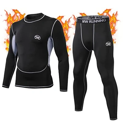 Imagen de MeetHoo Conjuntos Térmicos para Hombre, Set de Ropa Térmica Camiseta Pantalones Interior Función Deporte Running Ciclismo Esquí Fitness Invierno
