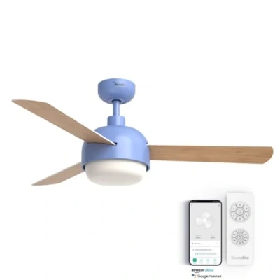 Imagen de UNIVERSALBLUE Ventilador de techo con luz LED y WiFi Color azul Silencioso Motor DC Control por App, Alexa, Google Assistant mando a distancia 6 Velocidades Aspas Reversibles