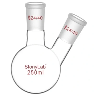 Imagen de StonyLab Frasco RBF de vidrio redondo, cuello 250mL, con junta exterior 19/22 central y lateral 250ml
