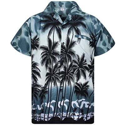 Imagen de V.H.O. Funky Camisa Hawaiana, Manga Corta, Beach, Gris, XS