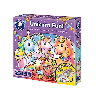 Imagen de Orchard Toys juego divertido de unicornio, 3 juegos en 1, valor parachoques, combinación y memoria, para niños 4 a 8 años, regalo cumpleaños