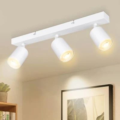 Imagen de Dehobo Lámpara de Techo 3 Focos Giratorios GU10, Pared Interior LED Blanco Ajustables, Foco para Iluminación Dormitorio Pasillo Cocina, Sin Bombilla GU10