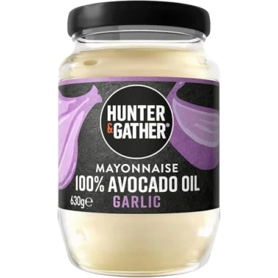 Imagen de Hunter &amp; Gather Mayonesa de Aceite Aguacate y Ajo Elaborada con Puro Yema Huevo Granja Británica Sin Gluten, Azúcar, Paleo Keto 630 g (Paquete 1)