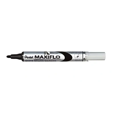 Imagen de Pentel Maxiflo Lote de 12 rotuladores para pizarra blanca (punta mediana, tinta líquida), color negro, paquete unidades