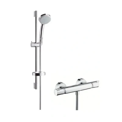 Imagen de Hansgrohe 27032000 Croma 100 Vario Set de ducha con termostato y barra 65 cm, 0,65 m