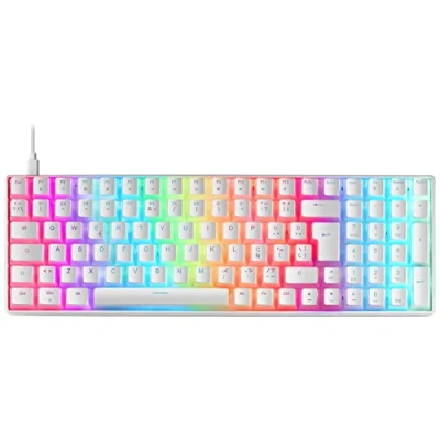 Imagen de TECLADO MECANICO COMPACTO COMPLETO PBT MARS GAMING MKULTRA WHITE TECLAS PUDDING FULL RGB SWITCH MARRON OTEMU SQ