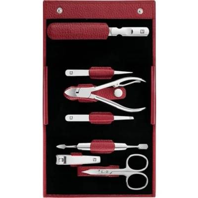 Imagen de ZWILLING set de manicura (7 piezas, pedicura, estuche viaje, cuidado uñas, piel auténtica), acero inoxidable pulido, rojo