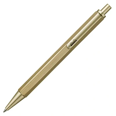 Imagen de Rhodia 9360C Bolígrafo recargable scRipt Cuerpo Hexagonal de aluminio cepillado Oro Punta retráctil bola alta precisión 0,7 mm, tinta negra Colección