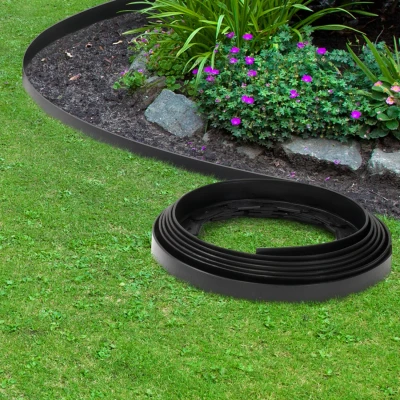 Imagen de IDMarket Bordurette de jardín flexible (10 m, altura 5 cm, 30 estacas), color negro