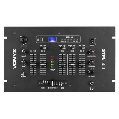Imagen de Vonyx STM2500 Mezclador de Audio 5 Canales con USB, Reproductor MP3 y Bluetooth para DJ Principiantes, Conexión Micrófono Función Talkover Músicos, DJ, Cantantes