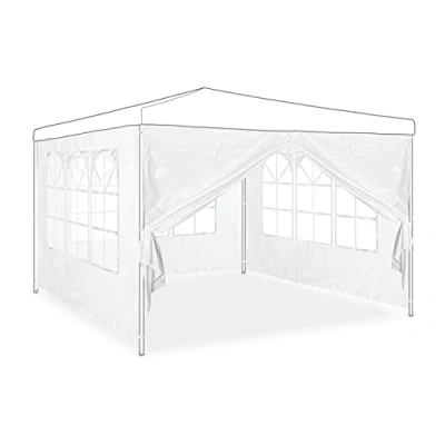 Imagen de Relaxdays Pavillon Seitenwand Laterales Carpa, 4, 2x3m, Paredes Cenador, Ventana y Cremallera, Impermeable, Plástico PVC PE, Blanco, Set de 3