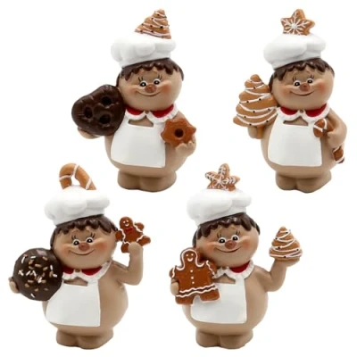 Imagen de Dekohelden24 Juego de 4 panaderos navideños cerámica con Pan Jengibre en Blanco/marrón, Dimensiones Cada Figura (Largo x Ancho Alto): 7,5 5 10 cm