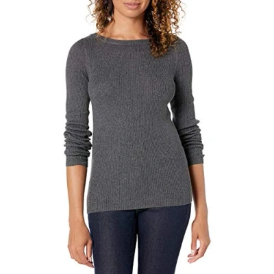Imagen de Amazon Essentials Jersey Ligero de Canalé con Manga Larga y Escote Barco Mujer, Carbón Mezcla, XXL
