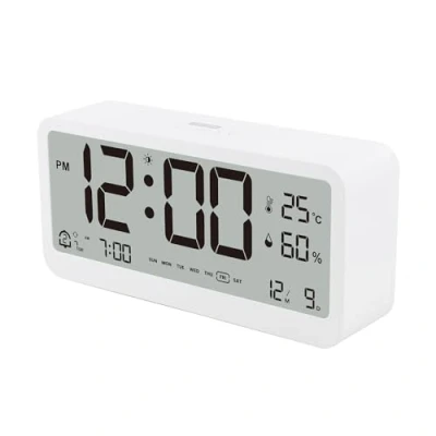 Imagen de HAPPMY Despertador digital con 2 alarmas, reloj indicador de temperatura e higrómetro, mesa sin tictac, funciona pilas, dormitorio, mesita noche,