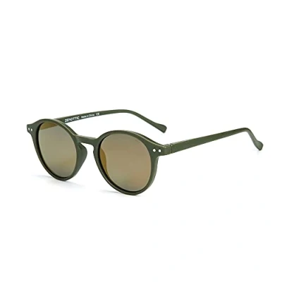 Imagen de ZENOTTIC Gafas de sol Polarizadas Redondo Retrospectivo Clásico Lentes Marco UV400 Para hombres y mujeres (MATE VERDE + REFLECTANTE AMARILLO)