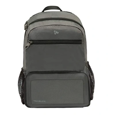 Imagen de Travelon Mochila plegable antirrobo, gris oscuro, Open 10.5 x 17 6 Packed 1, antirrobo