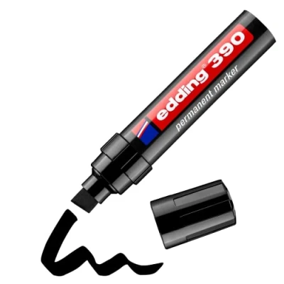 Imagen de edding Rotulador permanente 390, negro, 1 bolígrafo, punta de cincel ancha, 4 12 mm, impermeable, secado rápido, marcador multiusos, bolígrafo universal, para cartón, plástico, madera, metal,